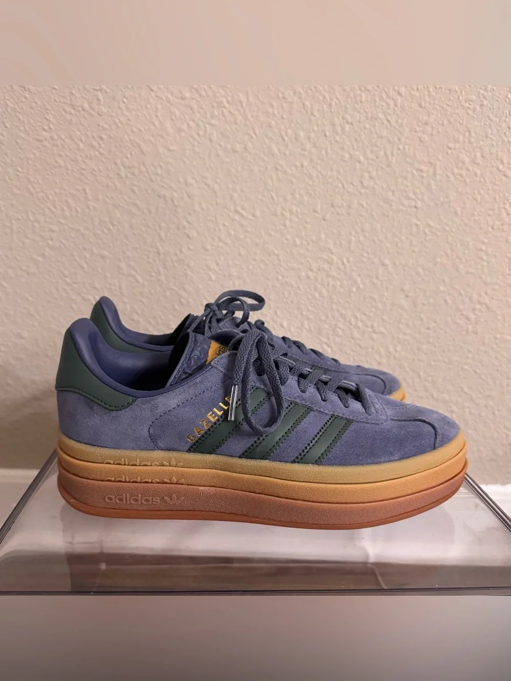 adidas Gazelle Bold Suede Women Originals Shoes with Blue and Green Stripes
